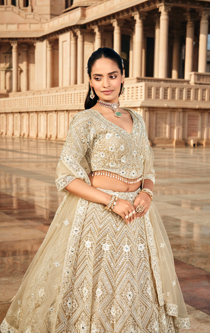 Royal Champagne Embroidered Bridal Lehenga Set