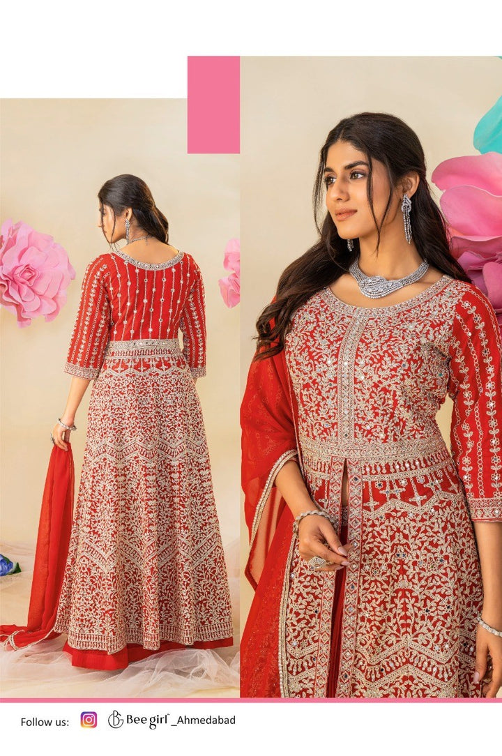 Radiant Red Indo-Western Ensemble by B Girl