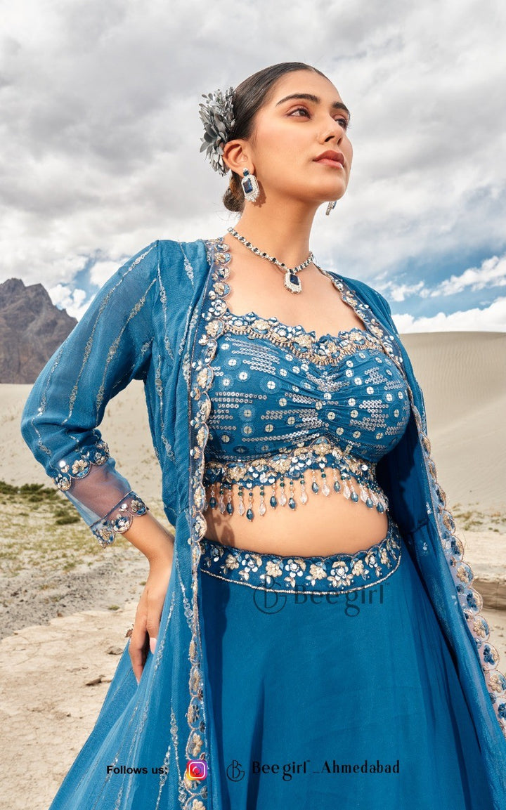 Royal Azure Embellished Jacket Set by B Girl