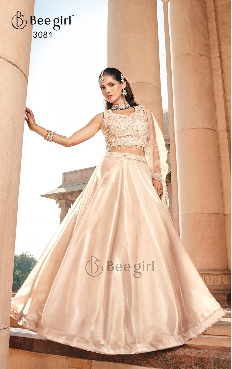 Pearl White Embellished Choli with Lehenga by B Girl