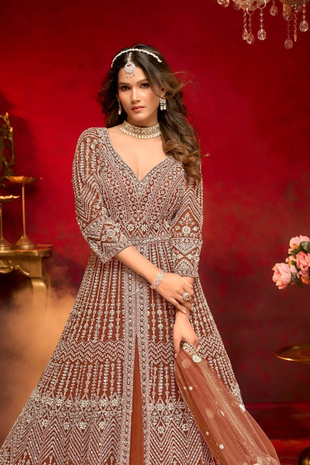 Radiant Orange Embroidered Indo-Western Gown by B Girl