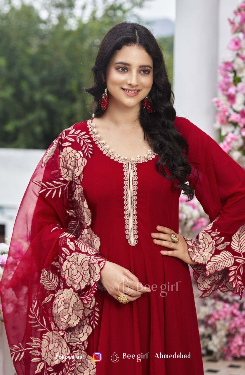Radiant Red Anarkali Dress by B Girl