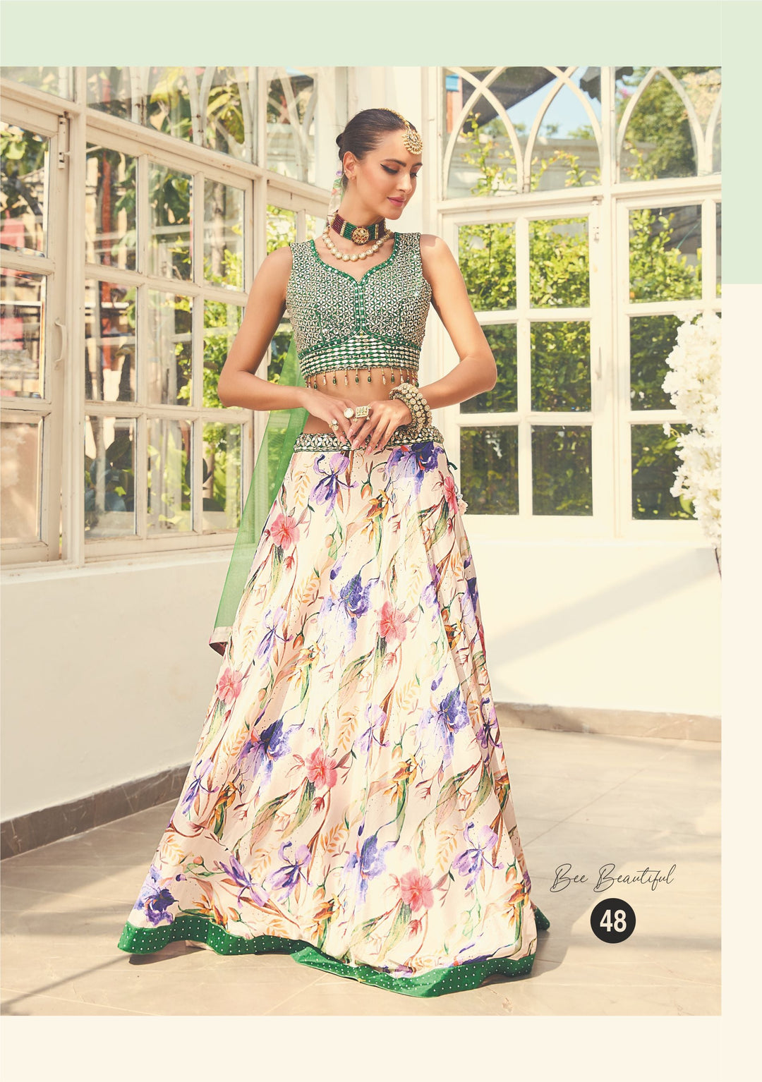 Emerald Bloom" – Fresh Floral Lehenga Set