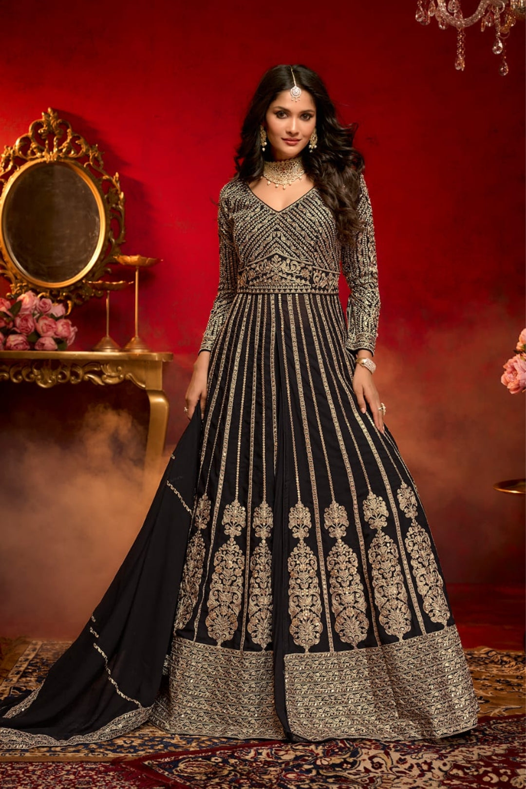 Majestic Black Embroidered Indo-Western Gown by B Girl