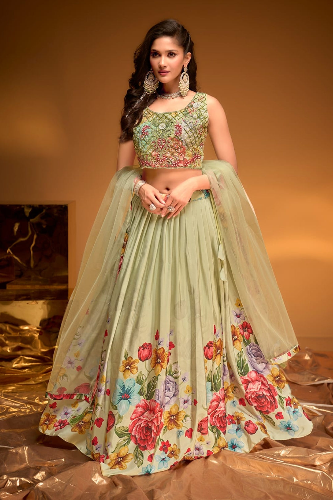 Pastel Elegance Floral Lehenga Set by B Girl
