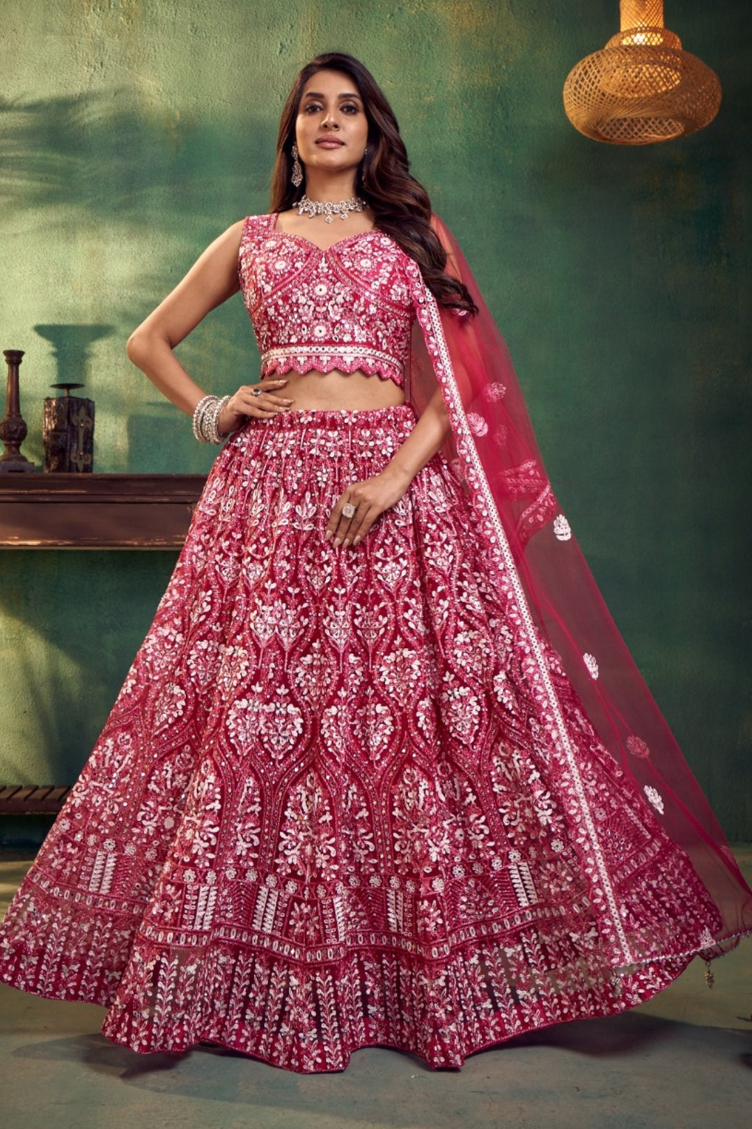 Wine Embroidered Lehenga Choli