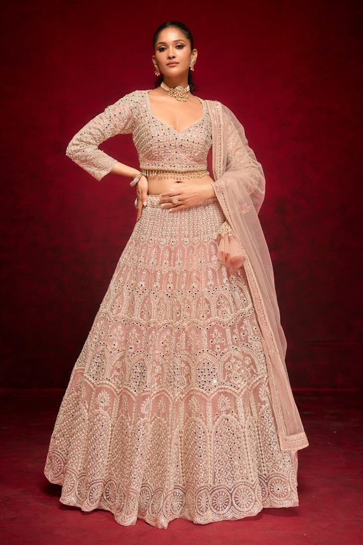 Elegant Baby Pink Embroidered Lehenga Choli Set by B Girl