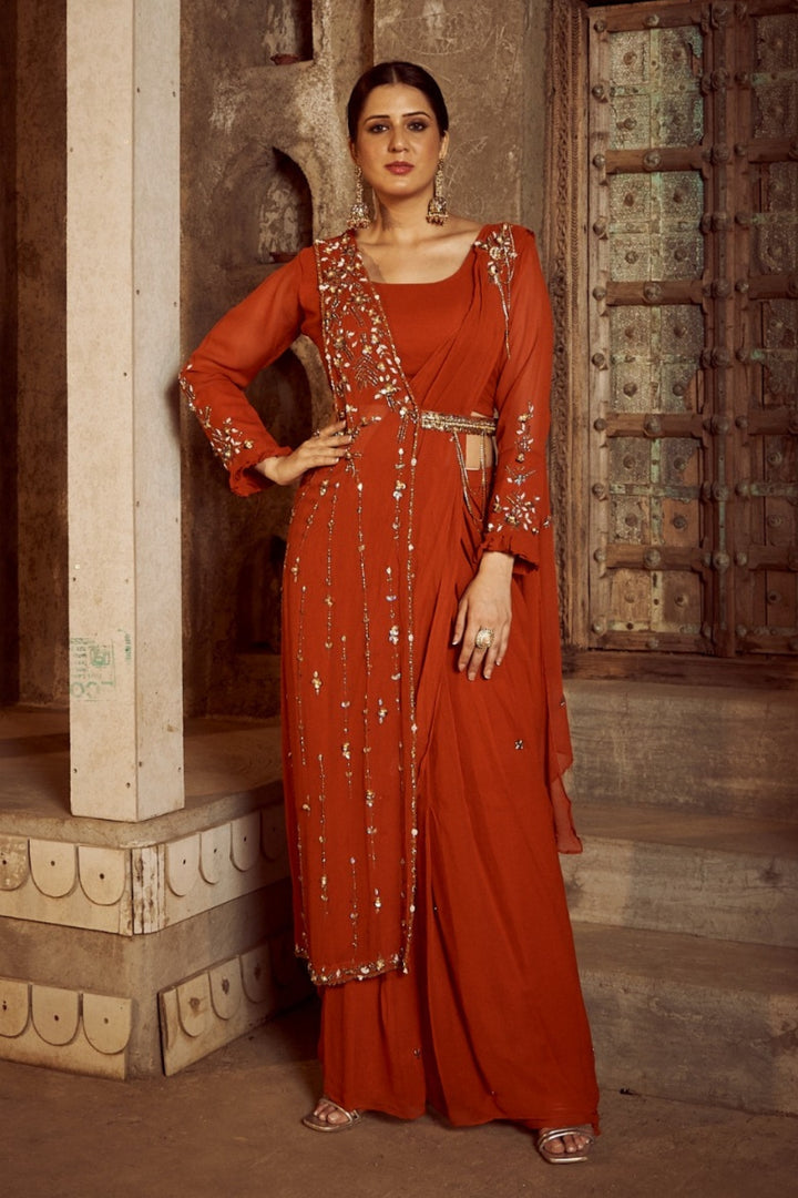 Timeless Elegance in Rust Saree
