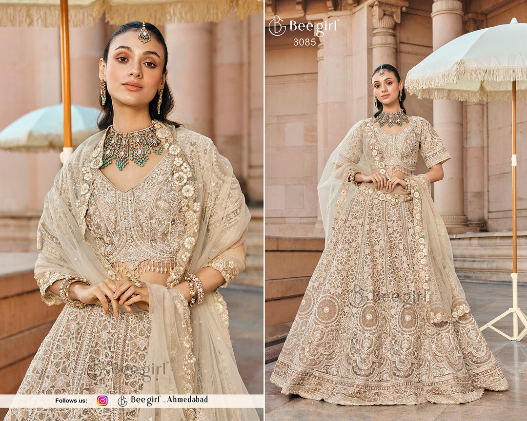 Regal Beige Embroidered Bridal Lehenga