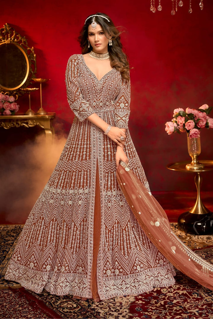 Radiant Orange Embroidered Indo-Western Gown by B Girl
