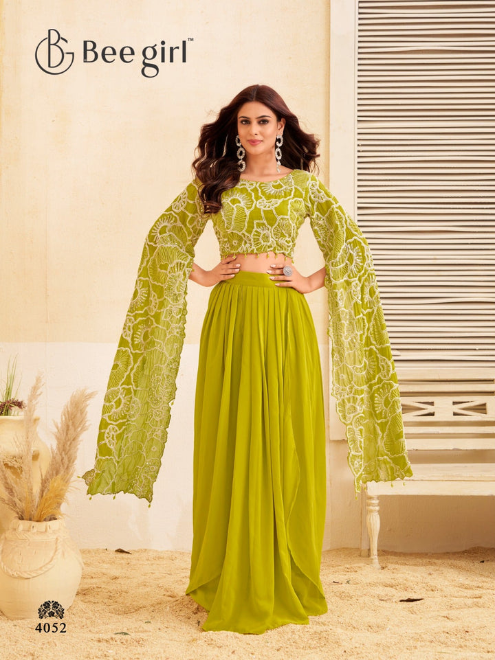 Lime Green Embroidered Cape Sleeve Co-ord Set