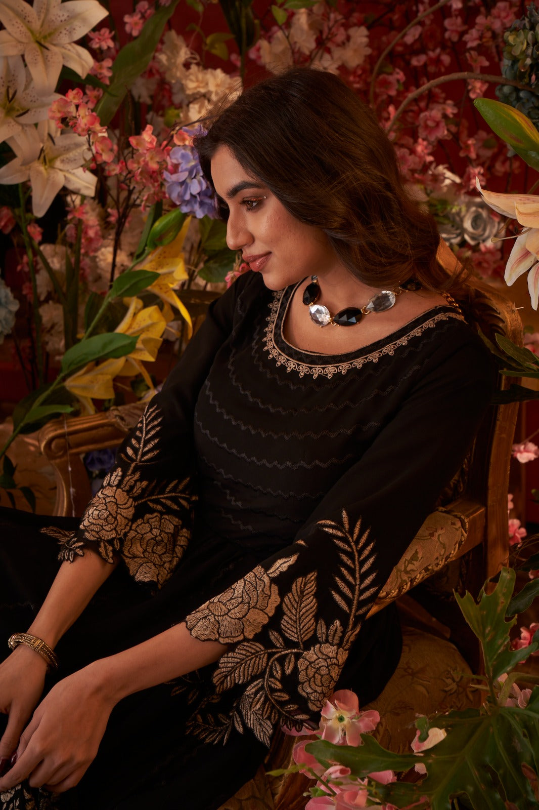 Midnight Rose Anarkali Set