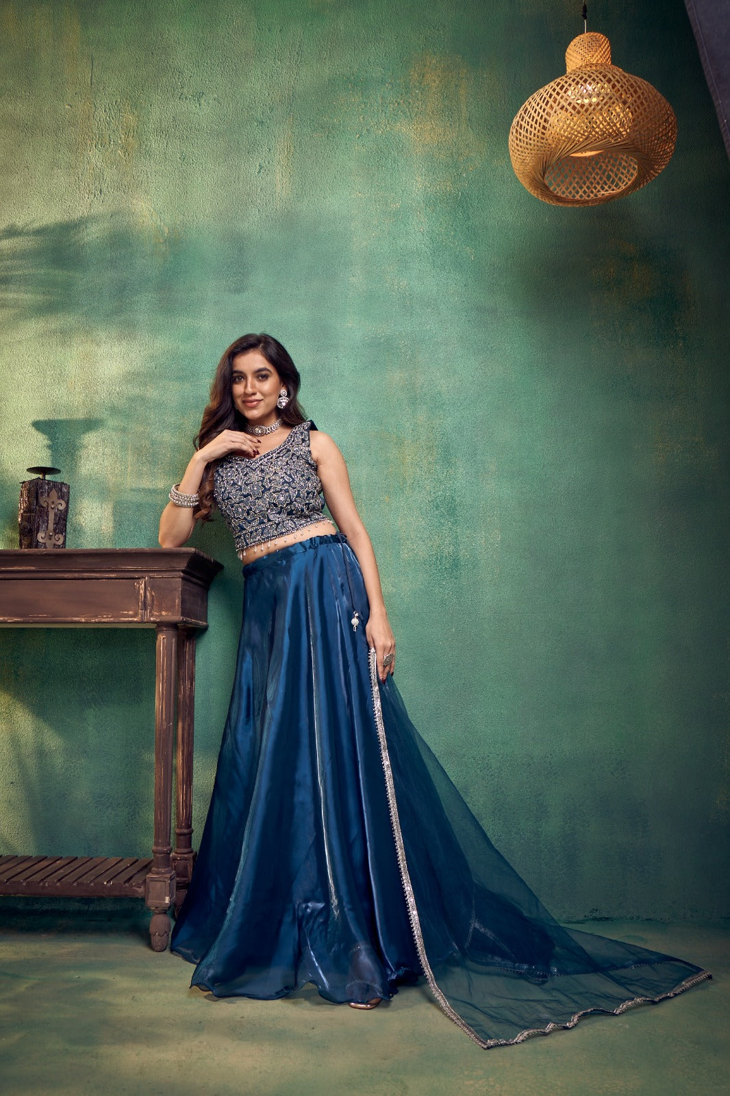 Blue Elegance Embroidered Lehenga Set