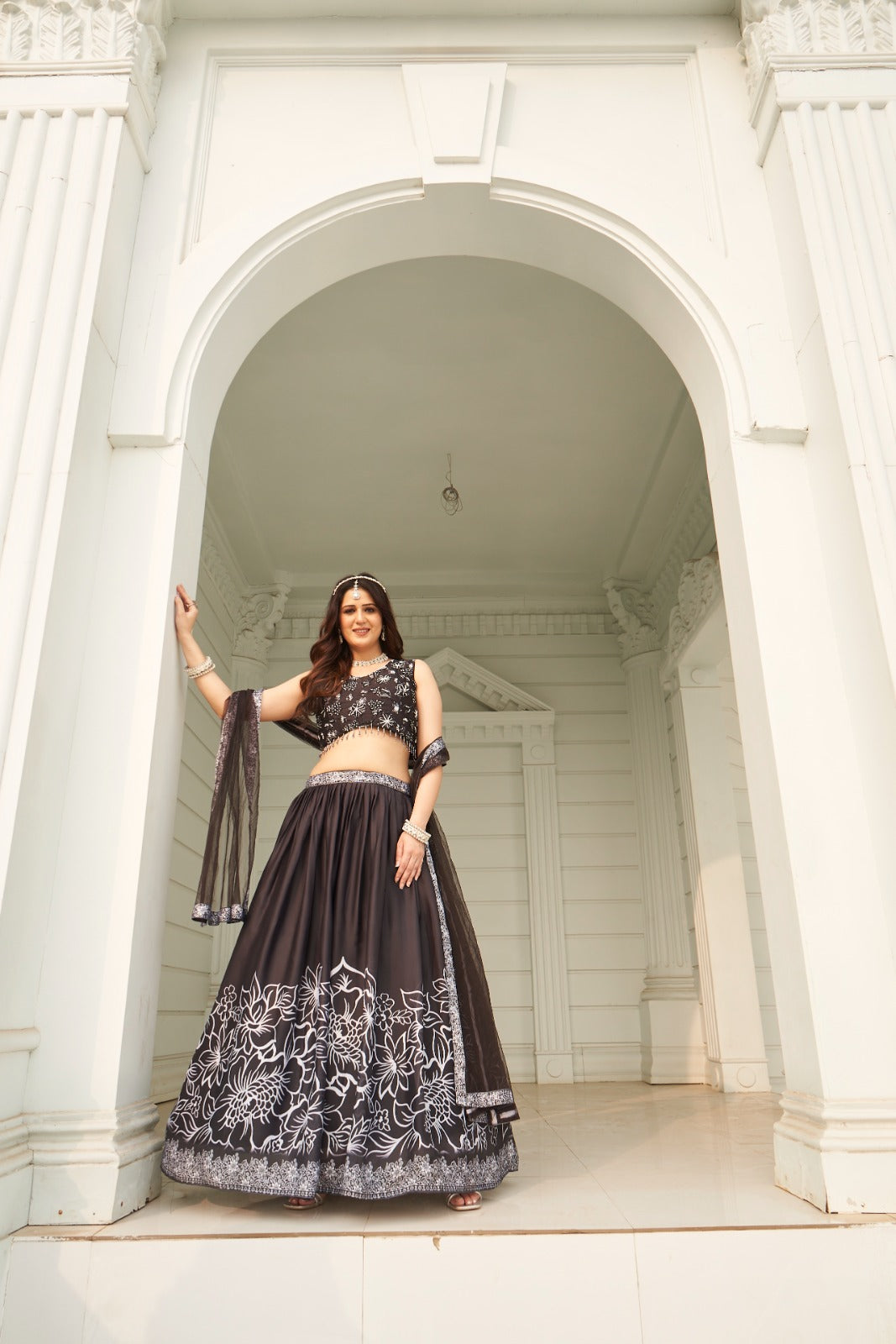 Black & White Embroidered Lehenga Set
