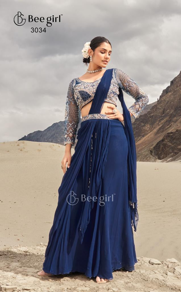 Elegant Navy Blue Saree Set