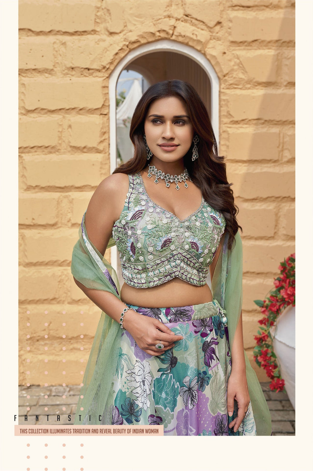 Mirror Bloom Mint Lehenga Set