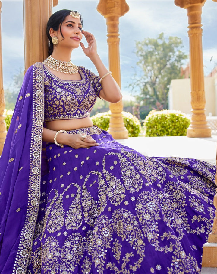 The Royal Affair – Golden Embroidered Purple Lehenga