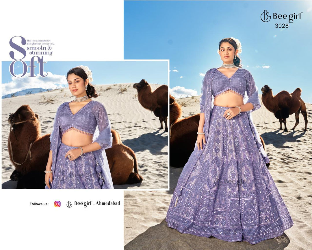 Embroidered Net Lehenga Set