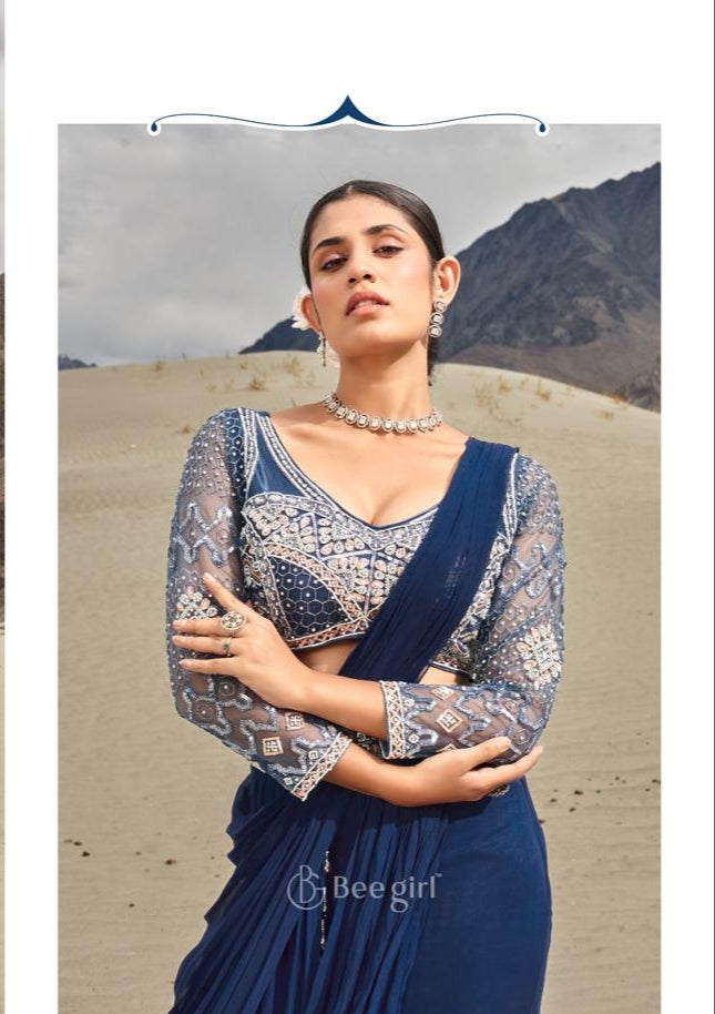 Elegant Navy Blue Saree Set