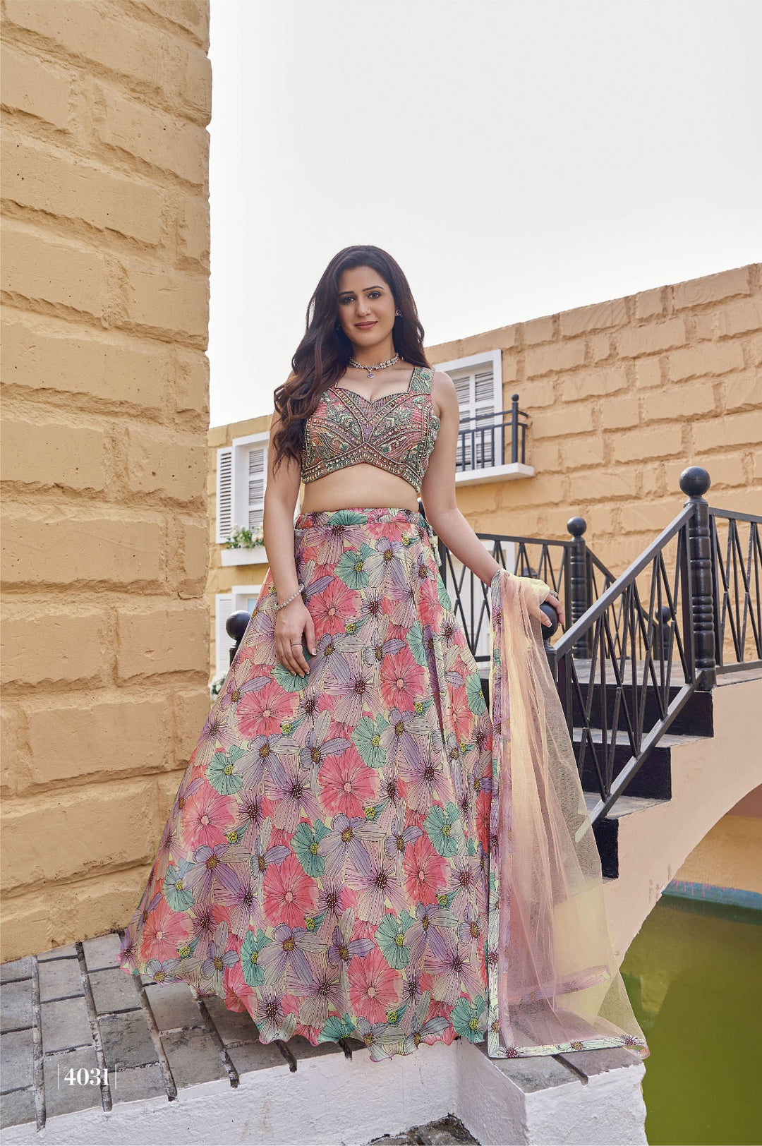 Blooming Pastel Multicolor Embroidered Lehenga Set