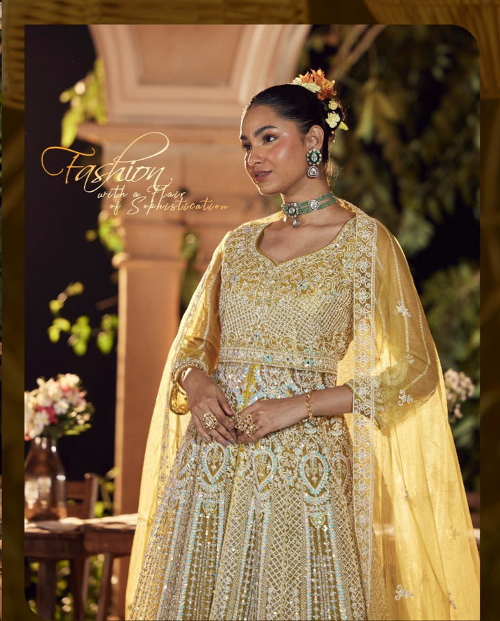 Yellow Indo-Western Lehenga Set