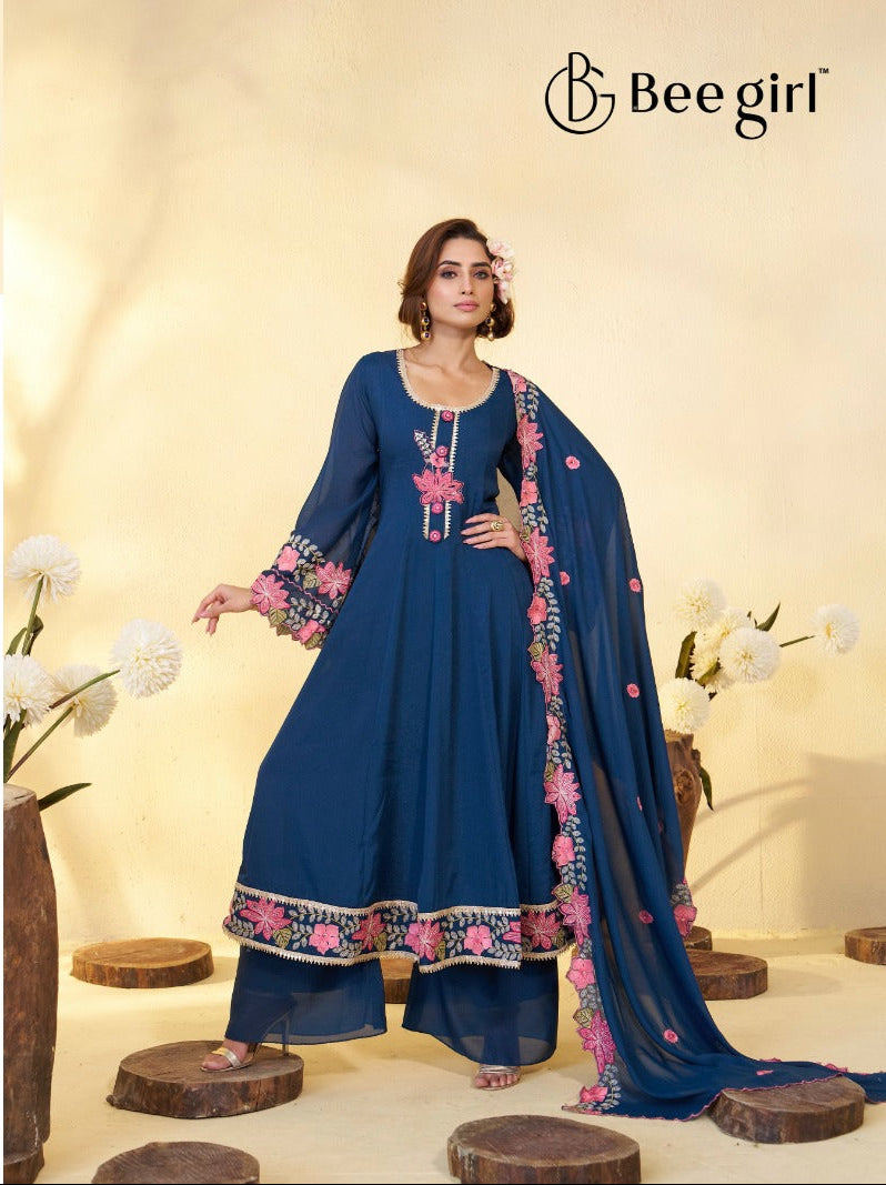 Vibrantly Embellished Three-Piece Ensemble