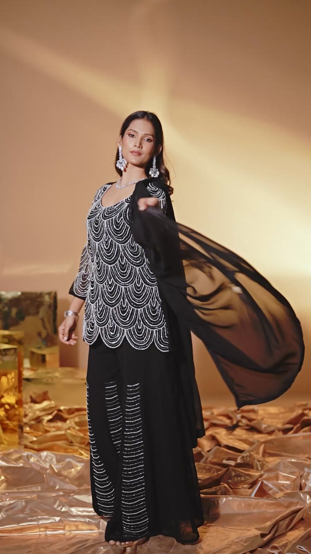 Midnight Noir Embellished Sharara Set