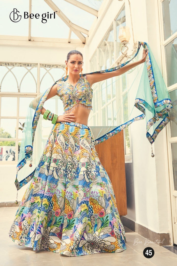Enchanting Sea Green Choli with Lehenga Set by B Girl