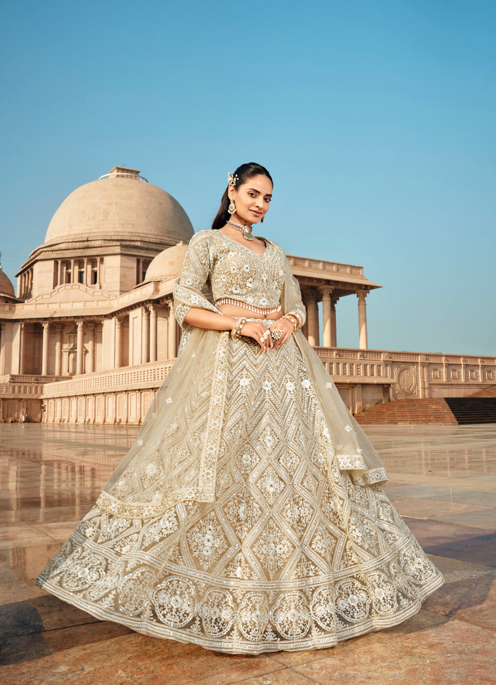 Royal Champagne Embroidered Bridal Lehenga Set