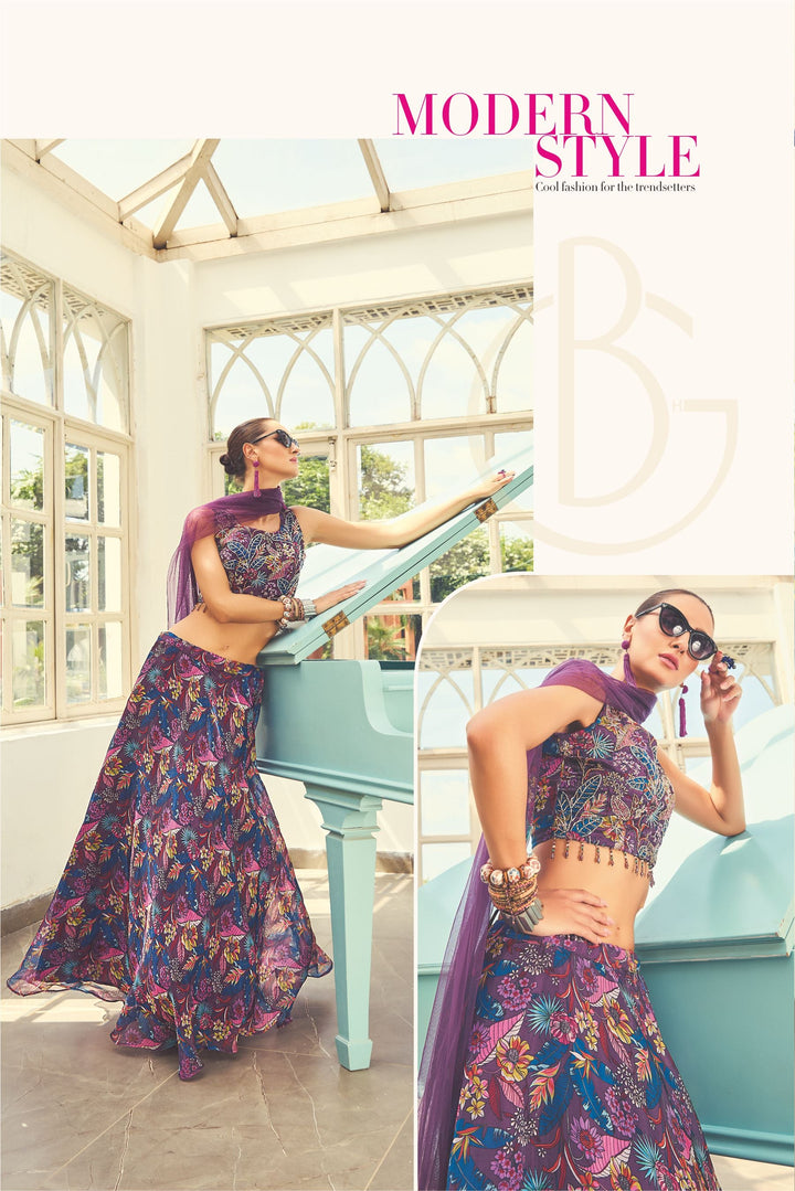 Royal Plum Embroidered Lehenga Set