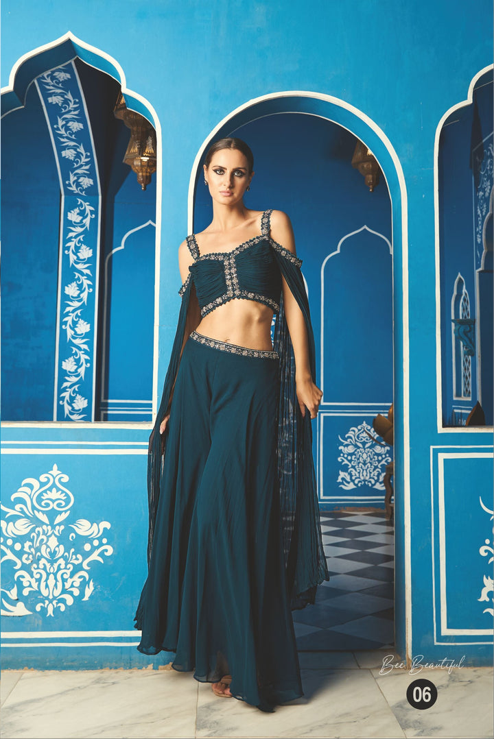 Blue Embroidered Palazzo Set