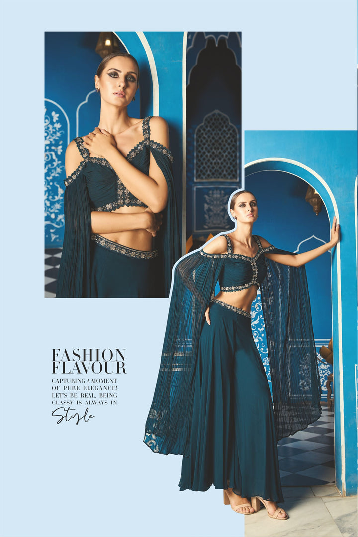 Blue Embroidered Palazzo Set