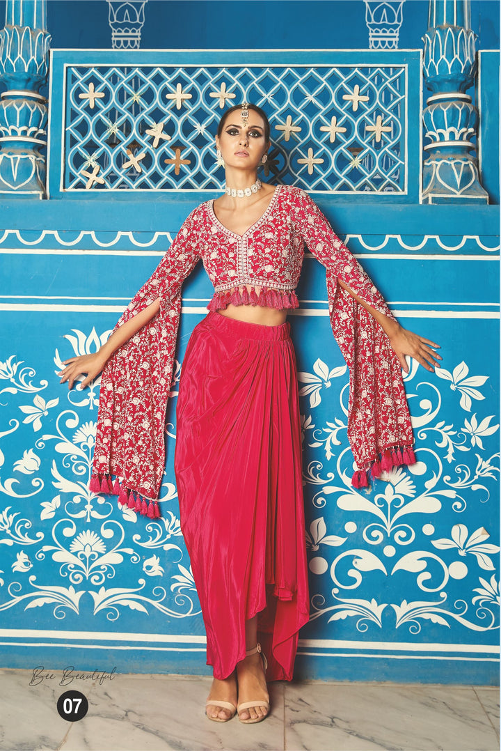 Red Embroidered Plazo Set