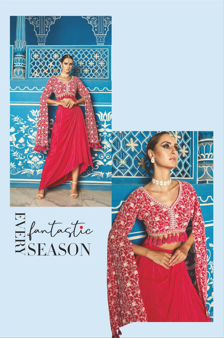 Red Embroidered Plazo Set