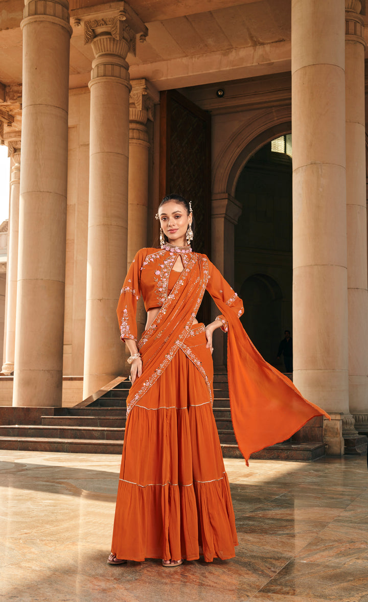 "Rust Radiance Fusion Saree"