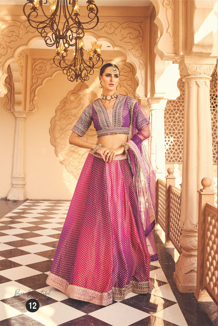 Purple & Pink Embroidered Lehenga Set