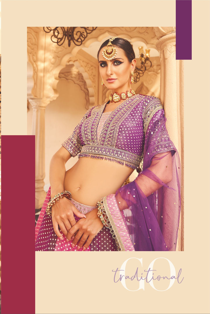 Purple & Pink Embroidered Lehenga Set