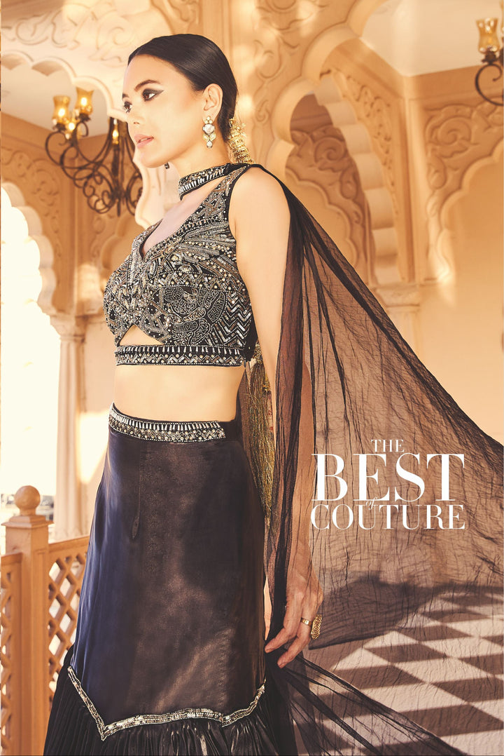Black Fish Cut Lehenga Set