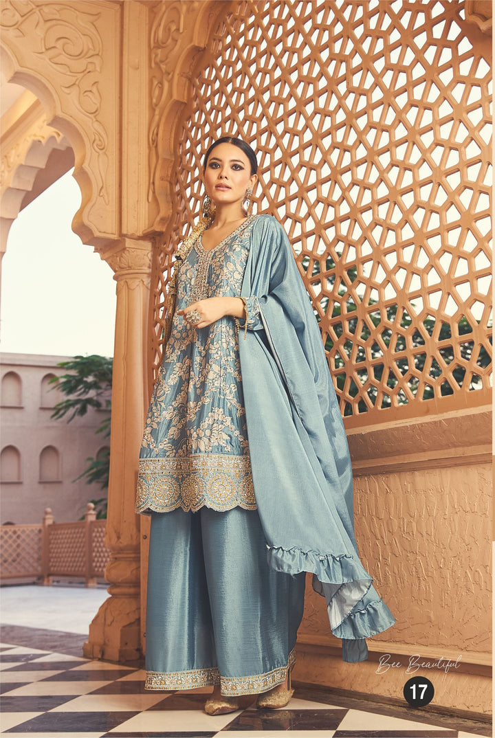 Blue Embroidered Plazo Set