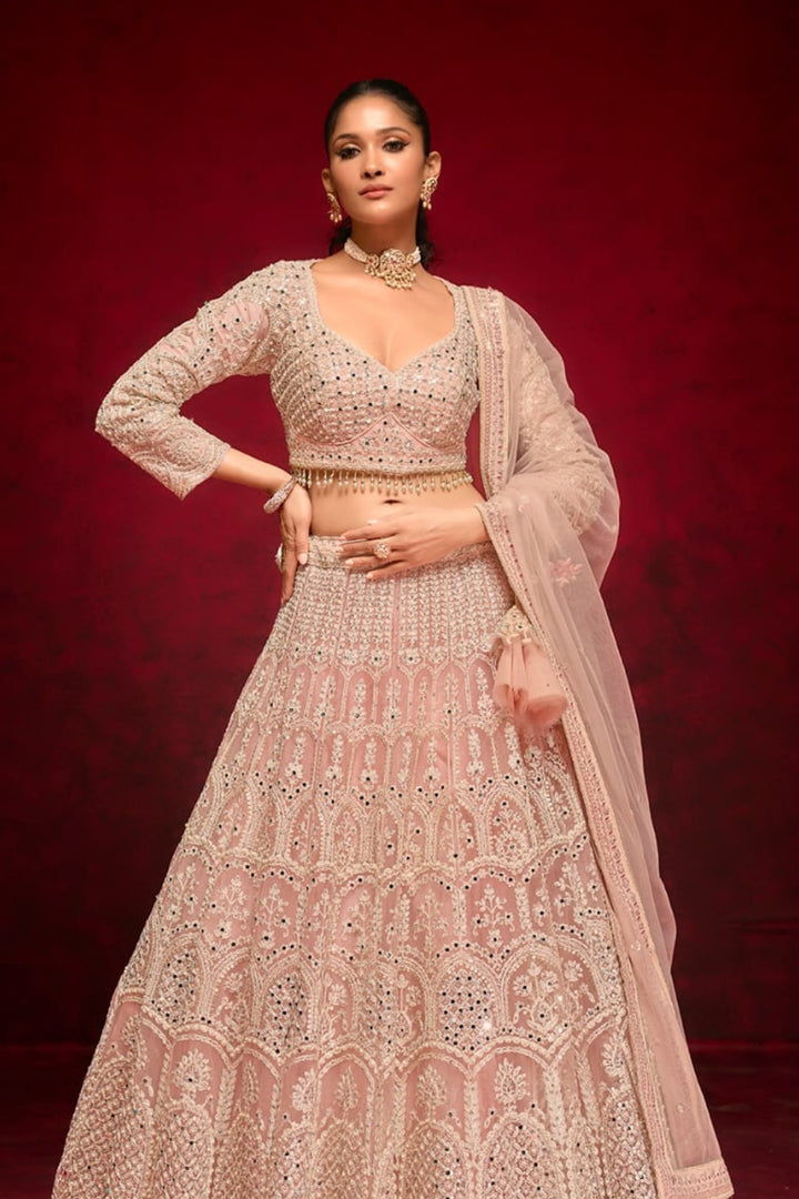 Elegant Baby Pink Embroidered Lehenga Choli Set by B Girl
