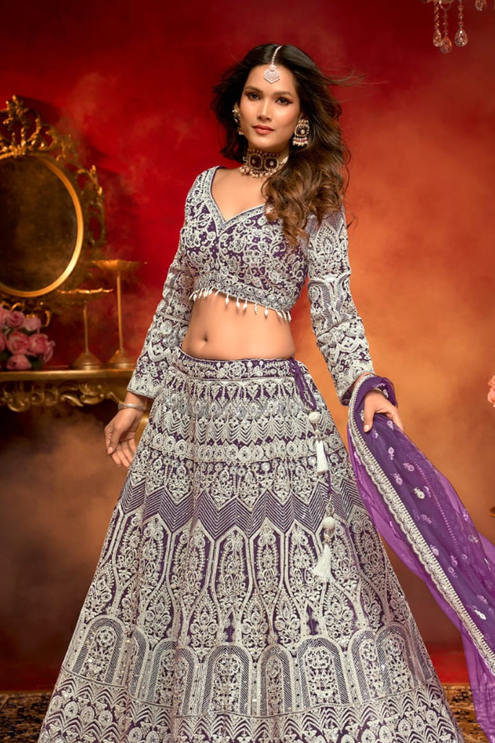 Enchanting Wine Embroidered Choli with Lehenga by B Girl