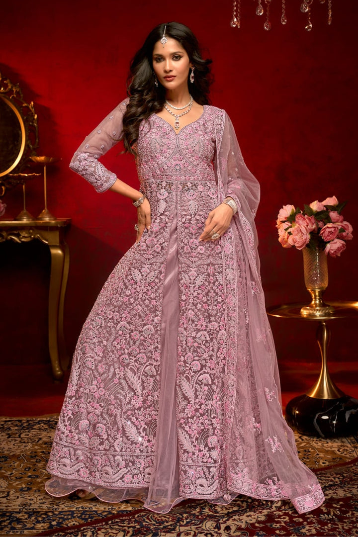 Enchanting Lavender Embroidered Indo-Western Gown by B Girl