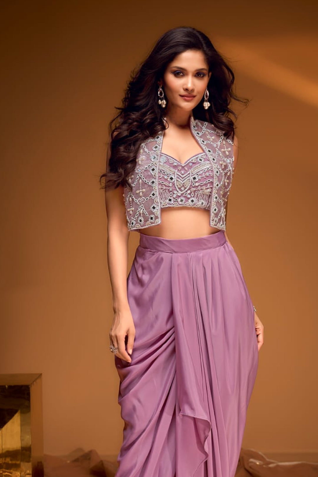 Glamorous Purple Embellished Jacket Set by B Girl