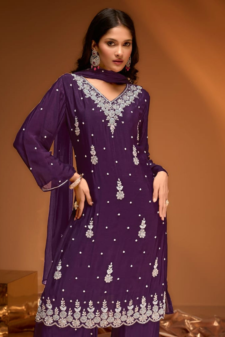 B Girl - Majestic Plum Embroidered Sharara Set