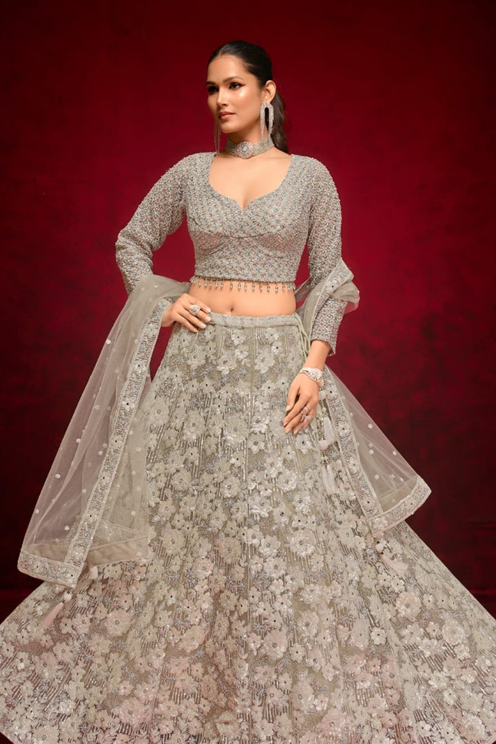 Glamorous Grey Embellished Lehenga Choli Set by B Girl