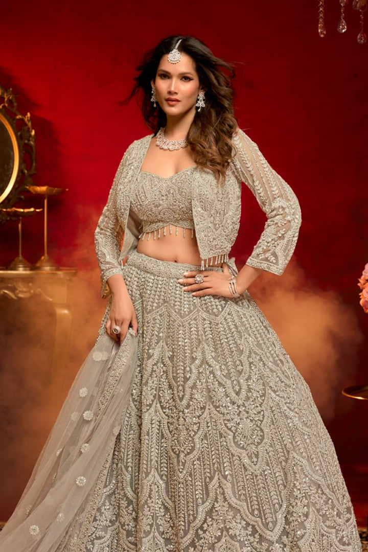 Radiant Silver Embroidered Lehenga Choli with Jacket by B Girl