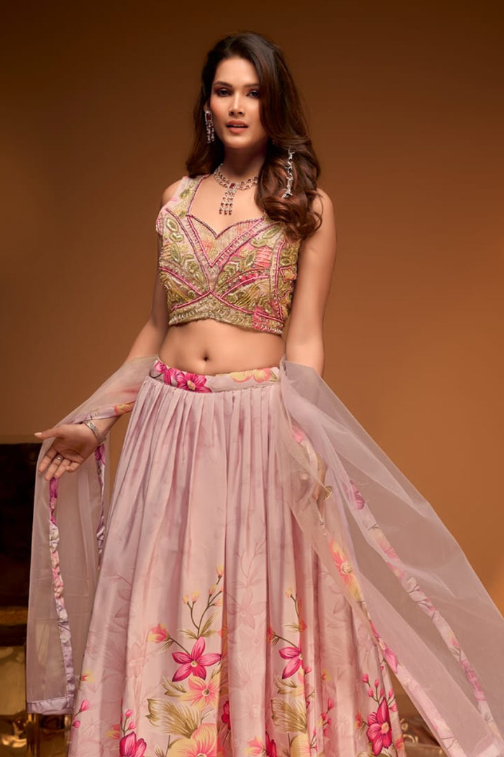 Graceful Pastel Pink Floral Lehenga Choli Set