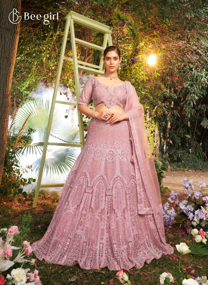 Enchanting Pink Embroidered Lehenga with Choli by B Girl