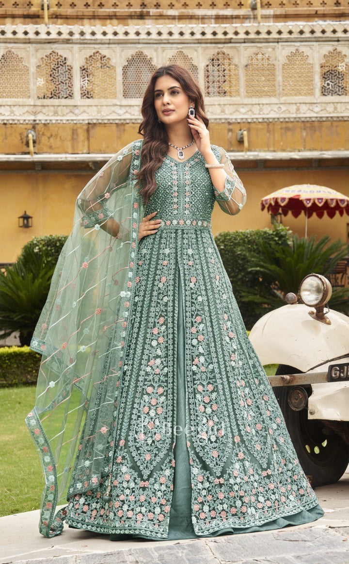 Graceful Green Indo-Western Ensemble by B Girl