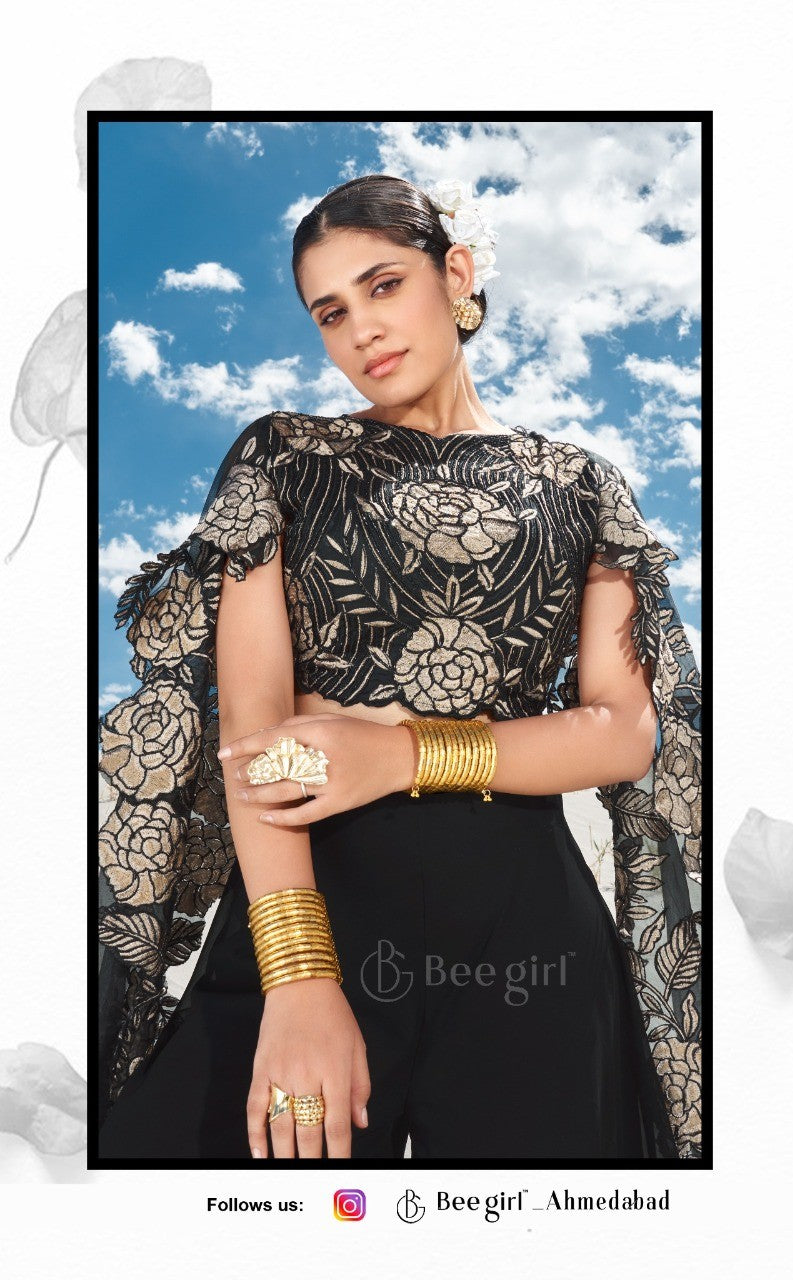 Midnight Bloom Black Plazo Set by B Girl